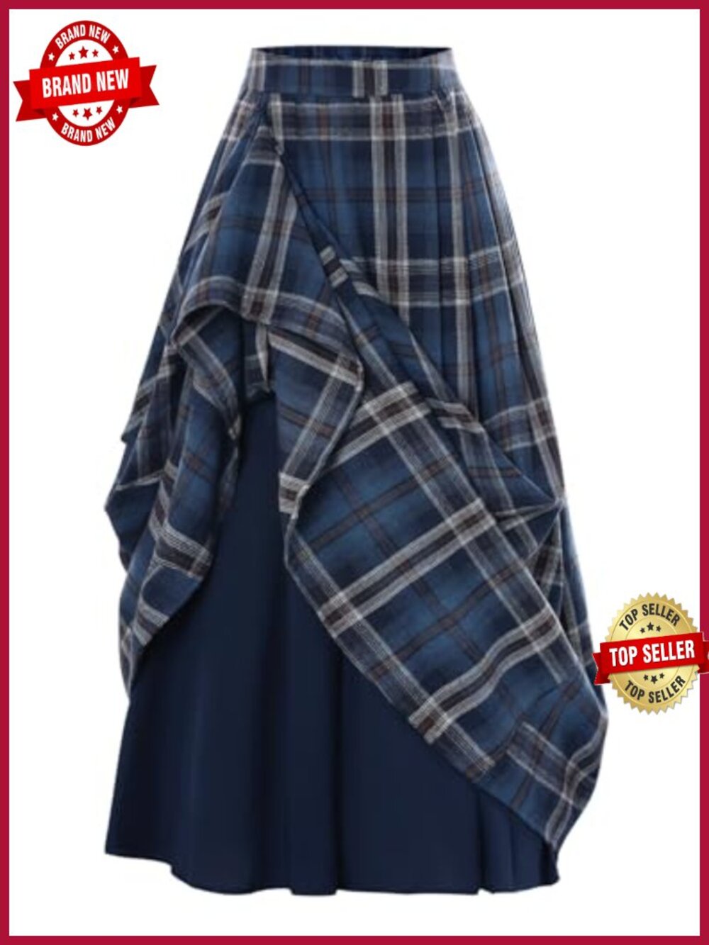 High Waist Plaid Maxi Skirt with Pockets Layered A-Line